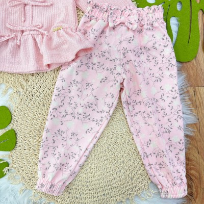  Conj. Batinha Manga Longa Anarruga Três Laços e Calça Floral - Rose